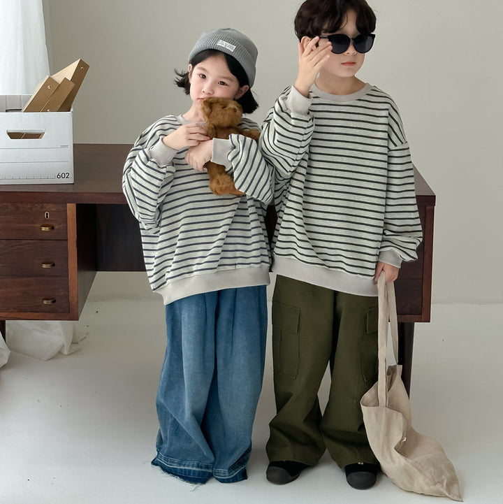 【90-150】ボーダー柄カジュアルトップス