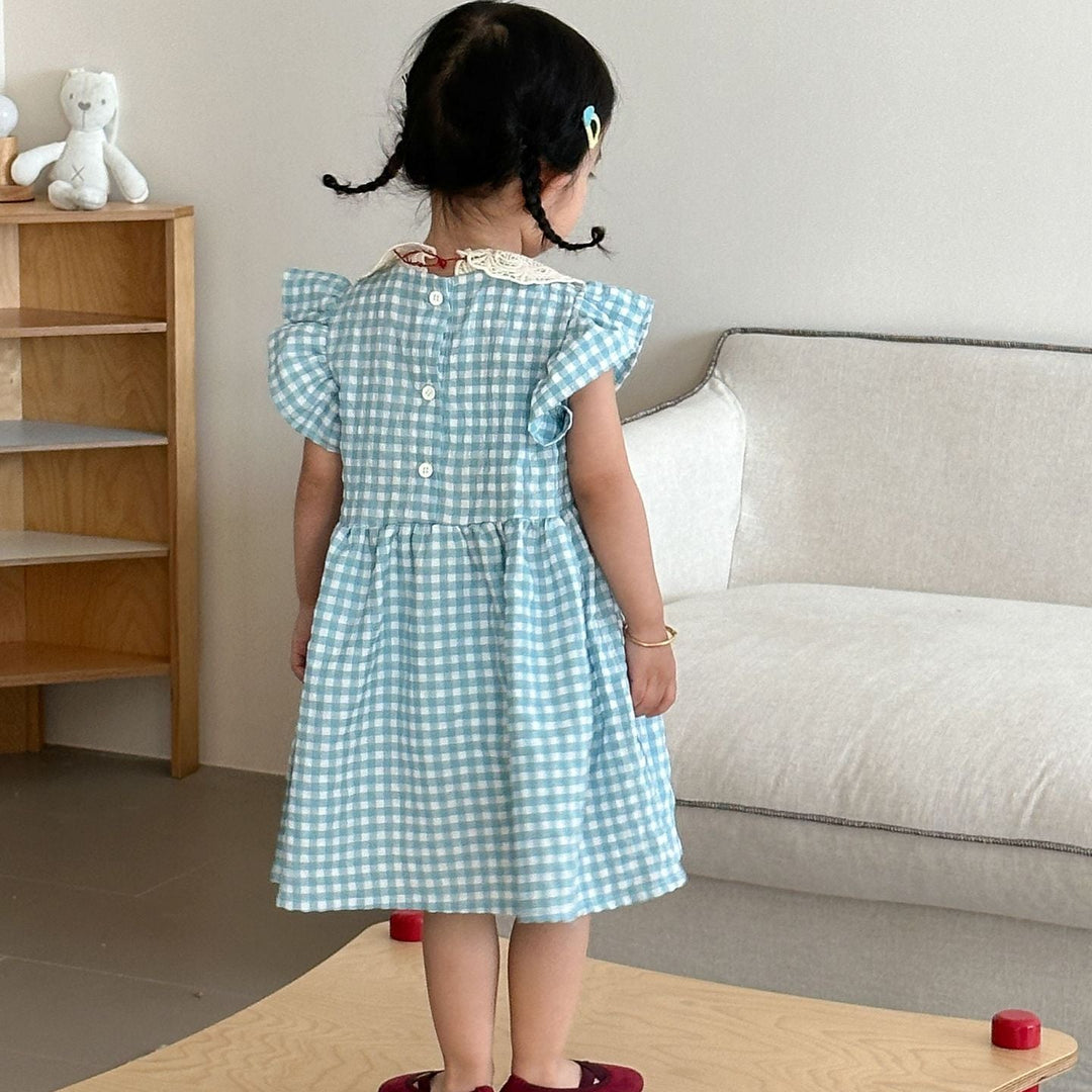 【80-150】レースカラーギンガムチェックワンピース