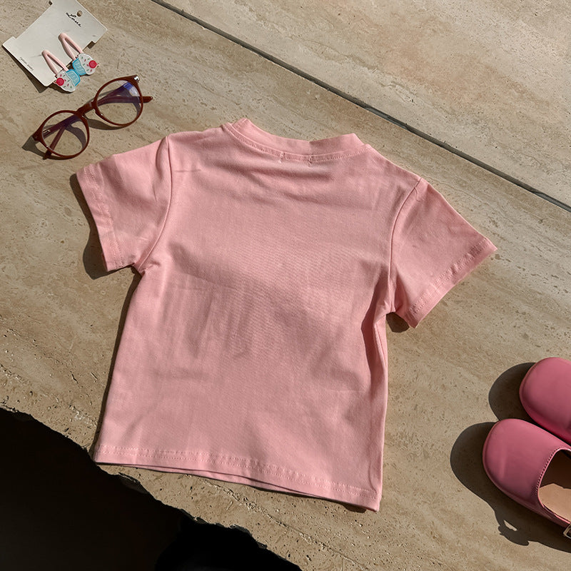 【90-150】レース＆チェック柄リボンTシャツ