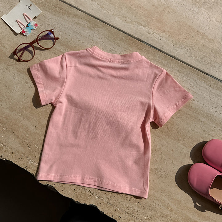 【90-150】レース＆チェック柄リボンTシャツ