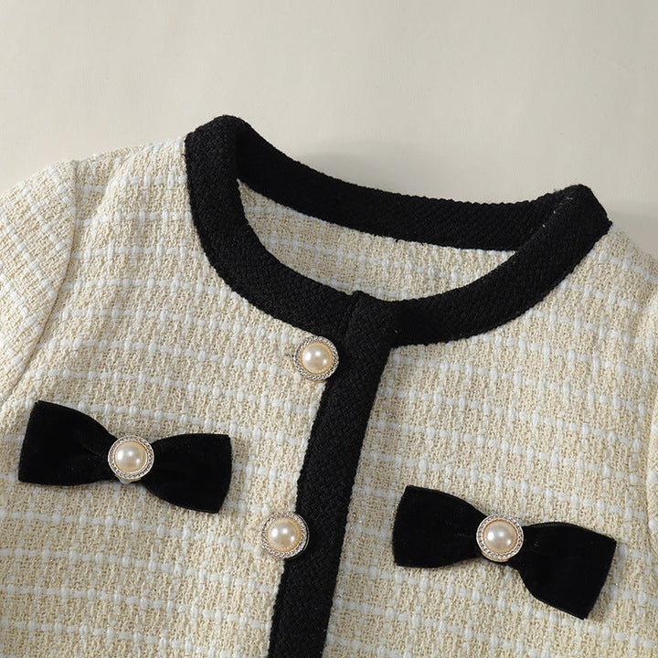 【90-140】リボン＆ボタンデザインツイード風セットアップ