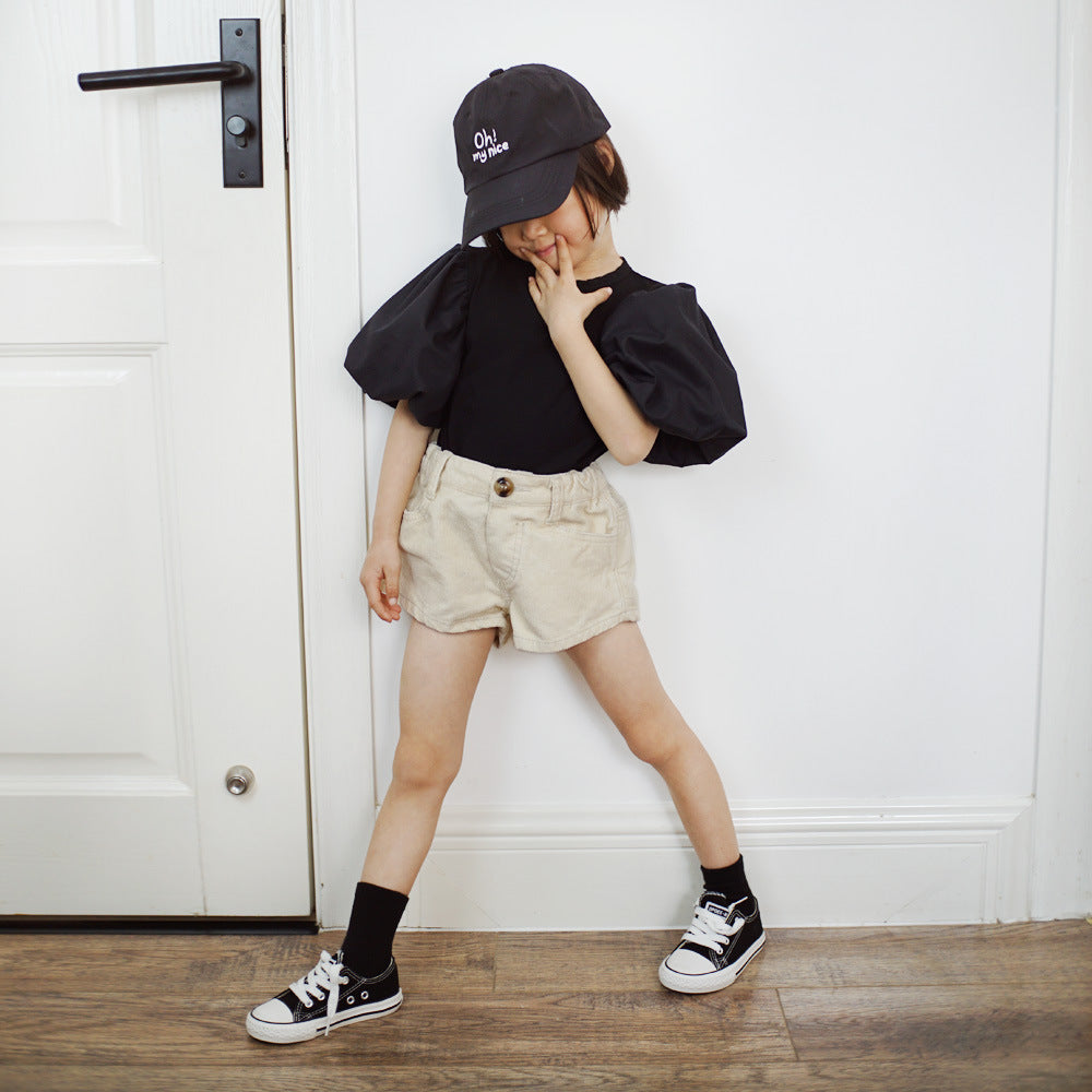 【90-140】パフスリーブ半袖Tシャツ