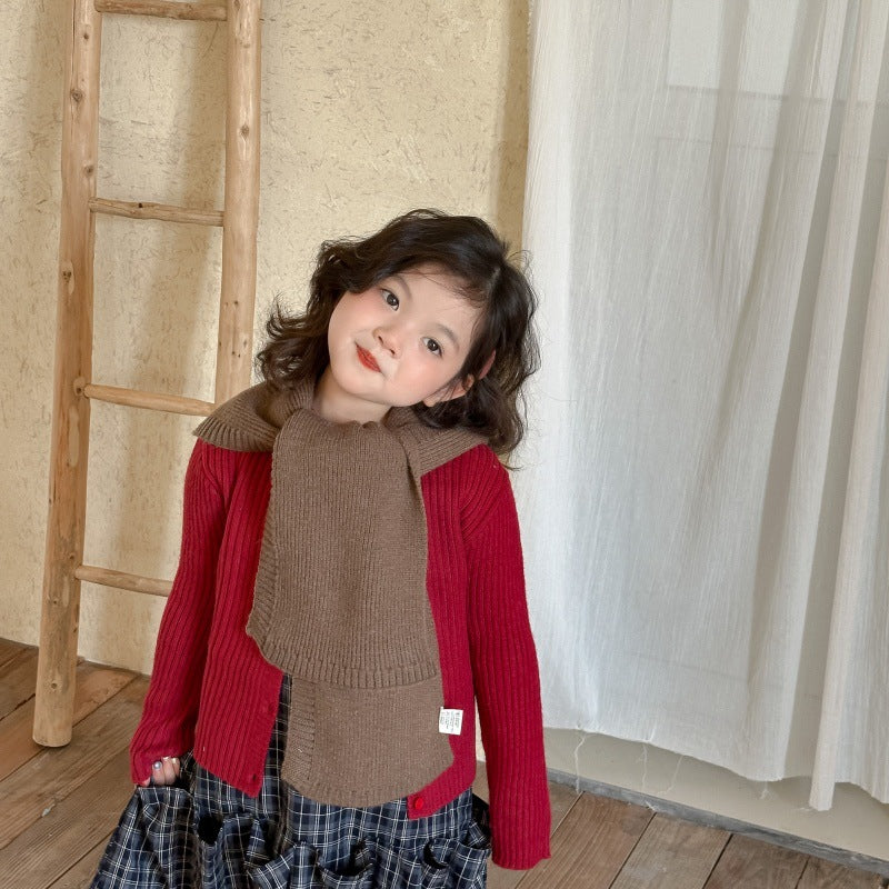 ポンポンフード付きマフラー