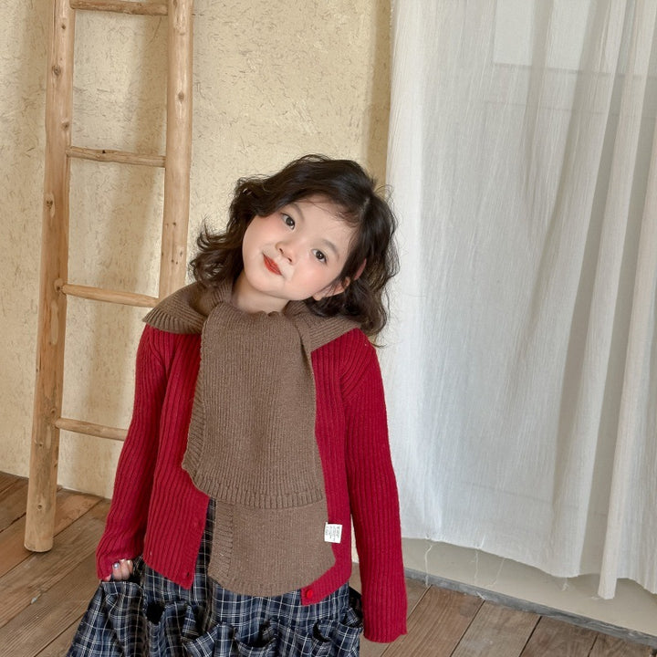 ポンポンフード付きマフラー