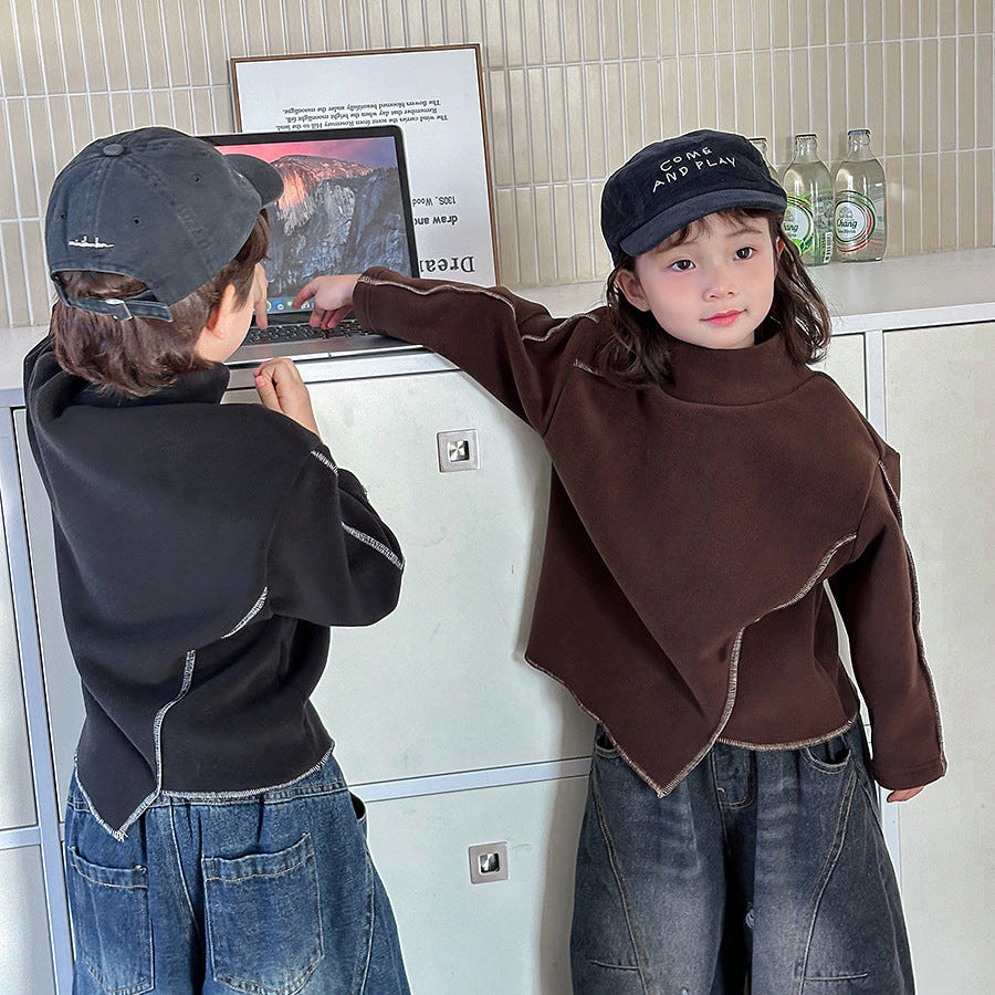 【80-140】アシンメトリーハイネックトップス