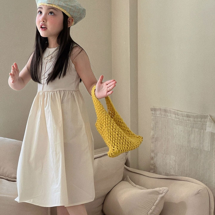 【90-150】ウエスト切替ノースリワンピース