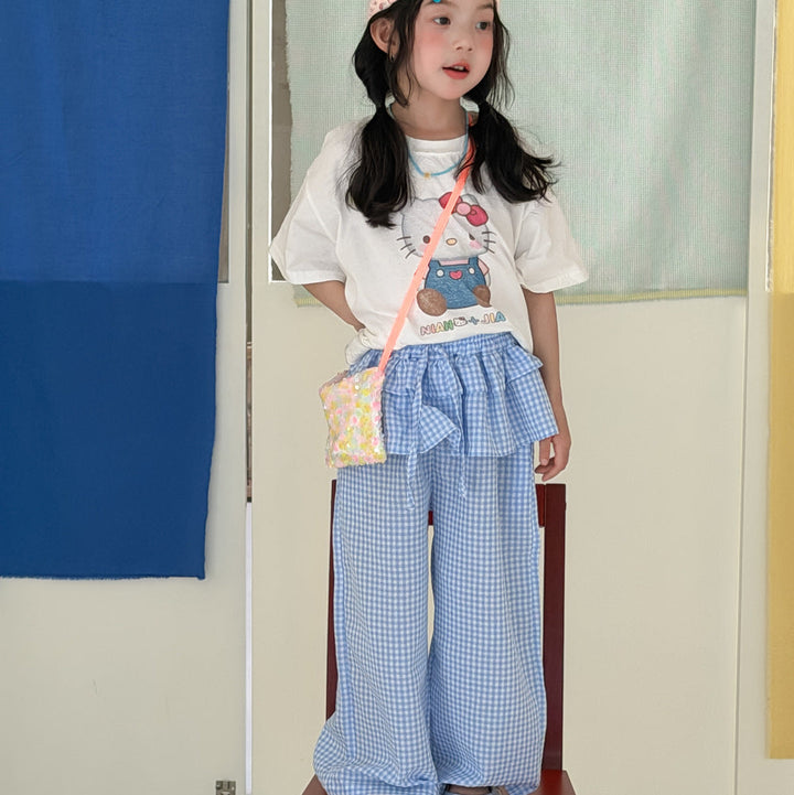【100-150】チェック柄スカートレイヤード風パンツ