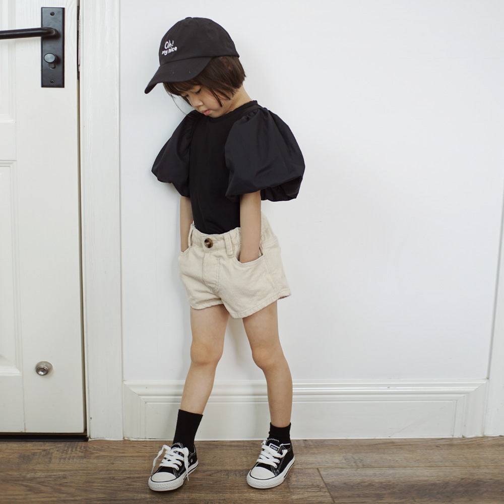【90-140】パフスリーブ半袖Tシャツ