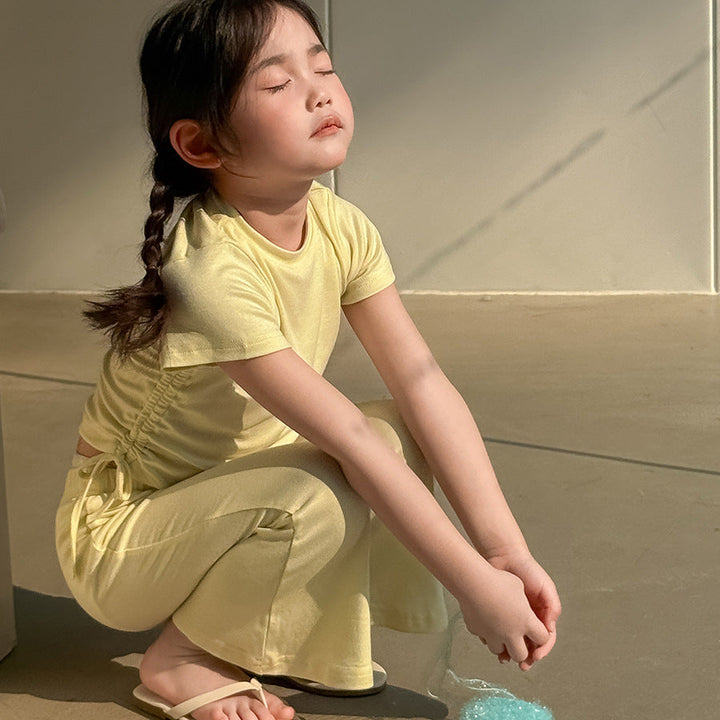 【90-140】ウエストシャーリングTシャツ×フレアパンツセット