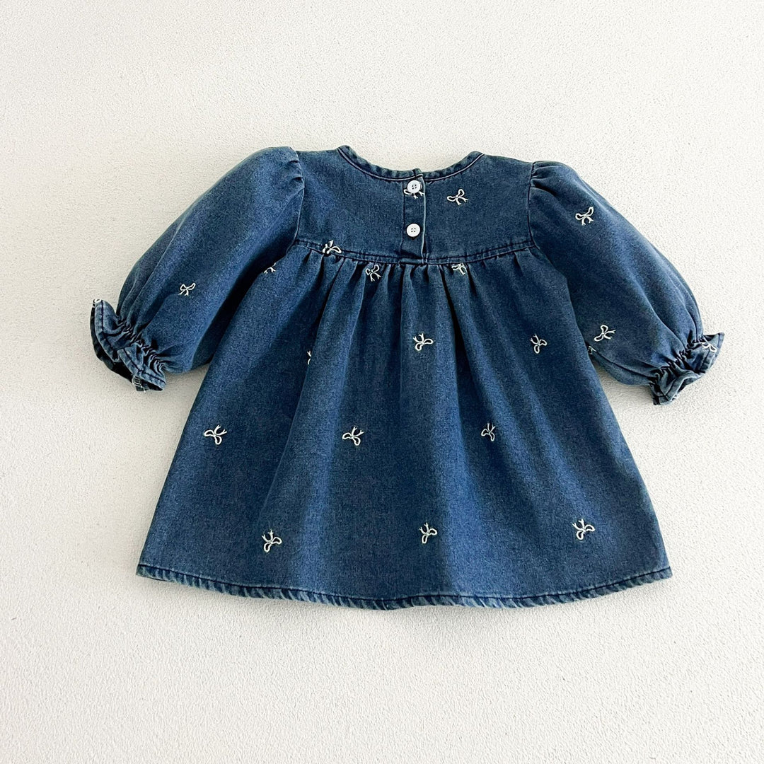 【73-120】リボン刺繍デニムワンピース