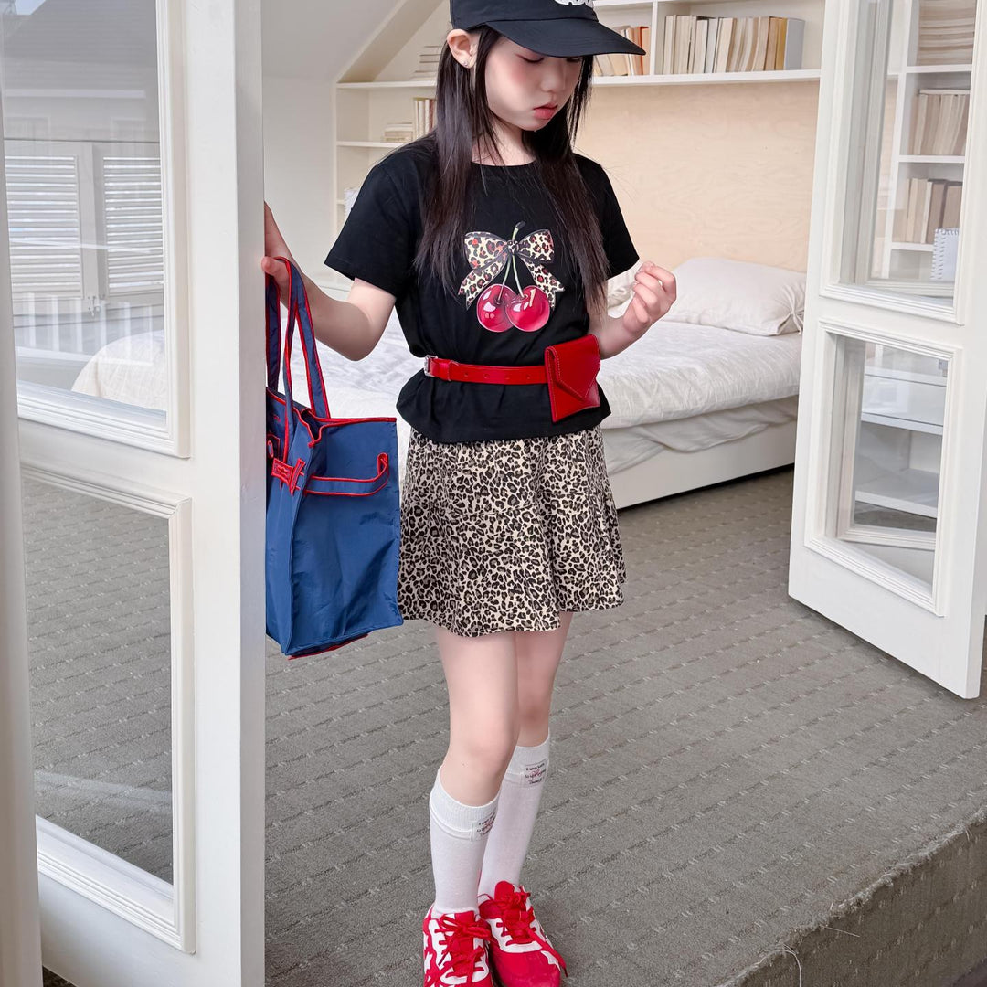 【100-150】リボン＆cherryデザインＴシャツ