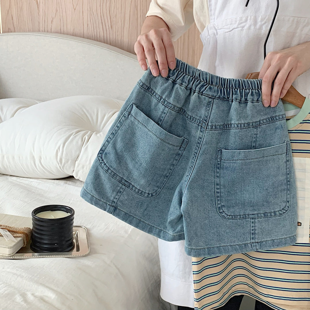 【90-140】シンプルデニムショートパンツ