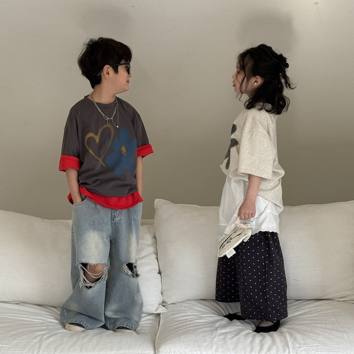 【90-150】ハート＆フラワーTシャツ