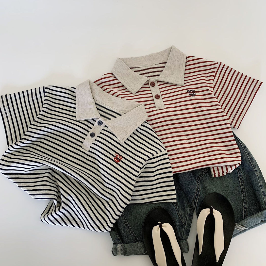 【90-140】ボーダー柄ポロシャツ