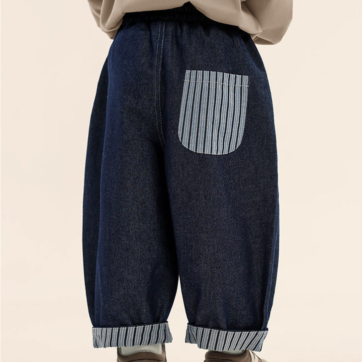 【90-140】ストライプデザインロングパンツ