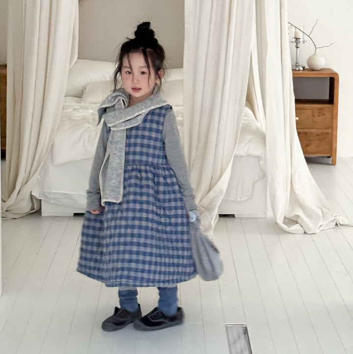 【90-150】チェック柄ノースリーブフレアワンピース