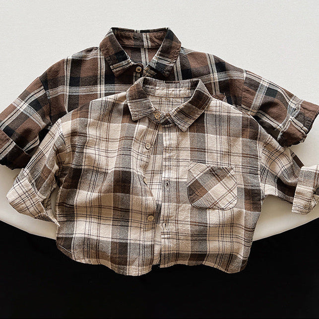 【80-130】チェック柄シンプルシャツ