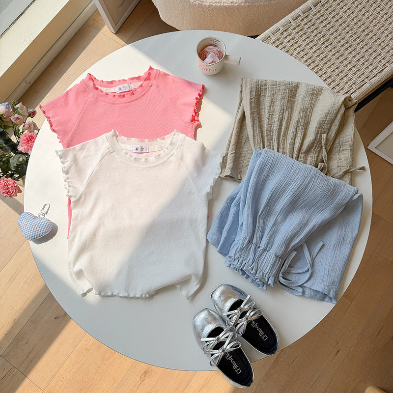 【90-140】メロウ半袖トップス×ロングパンツセット