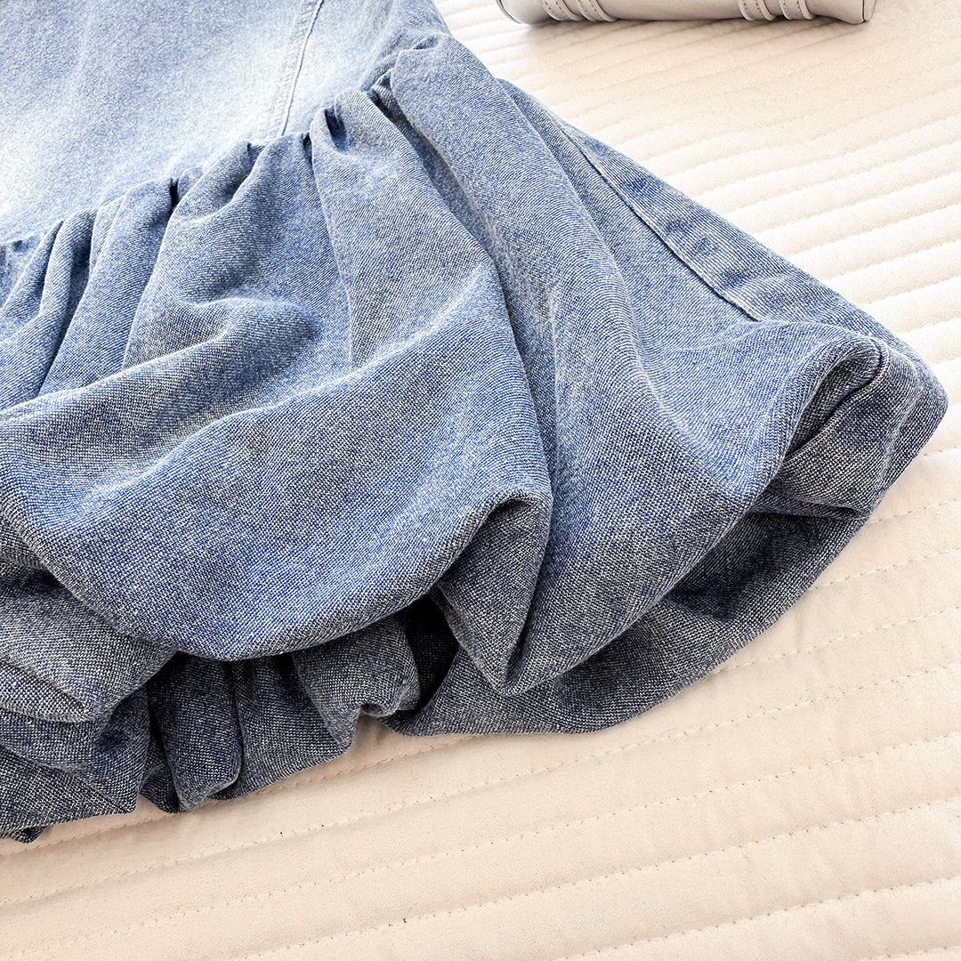 【90-150】デニムノースリーブポロワンピース