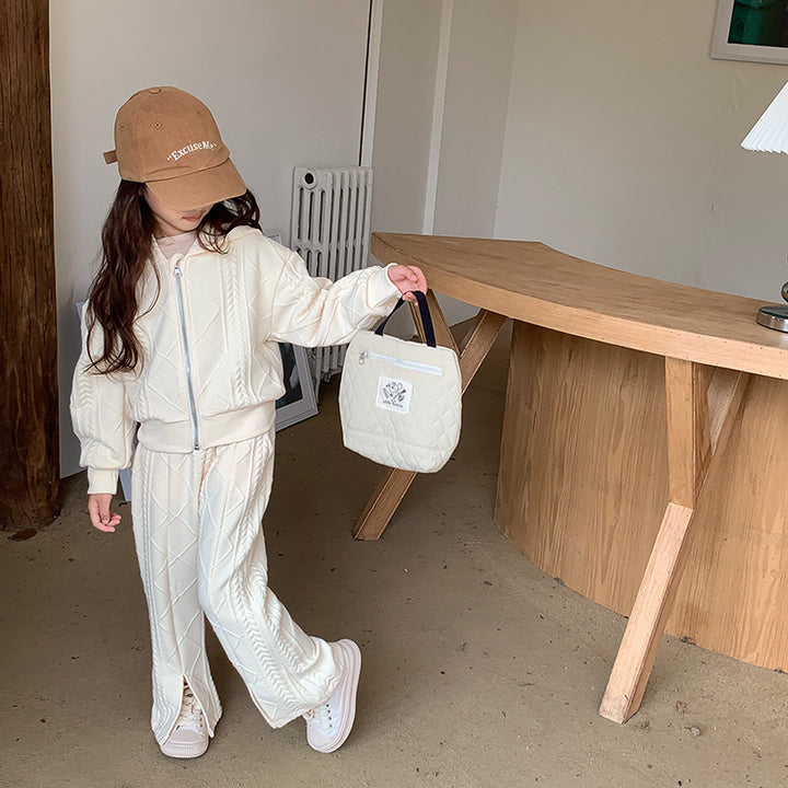 【90-150】フルジップフーディーニットパーカーセットアップ