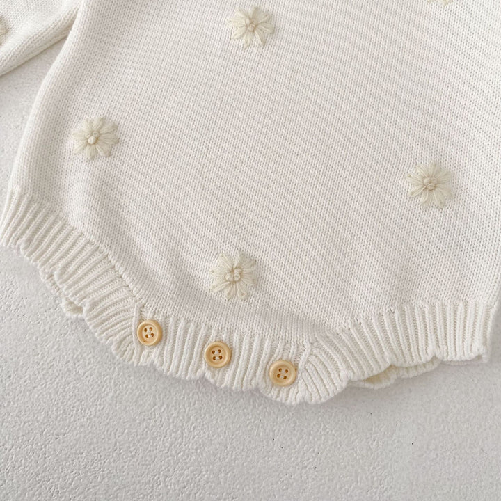 【73-90】花柄長袖ニットロンパース