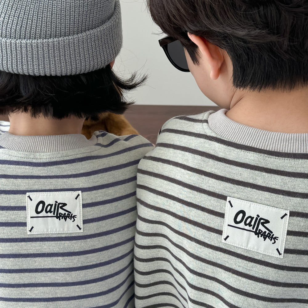 【90-150】ボーダー柄カジュアルトップス