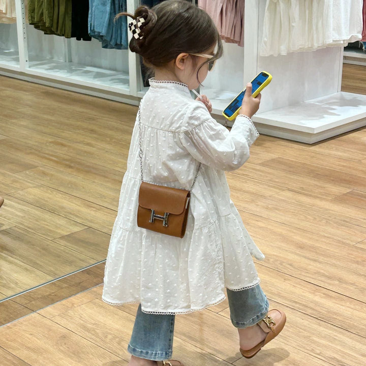 【90-140】スタンドカラースイスドットティアードワンピース