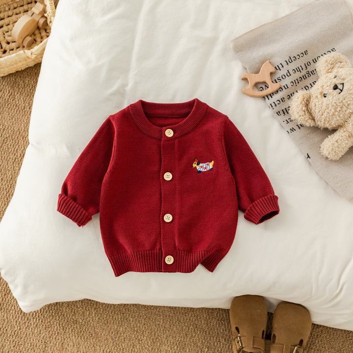 【73-100】ワンポイント刺繍ニットカーディガン