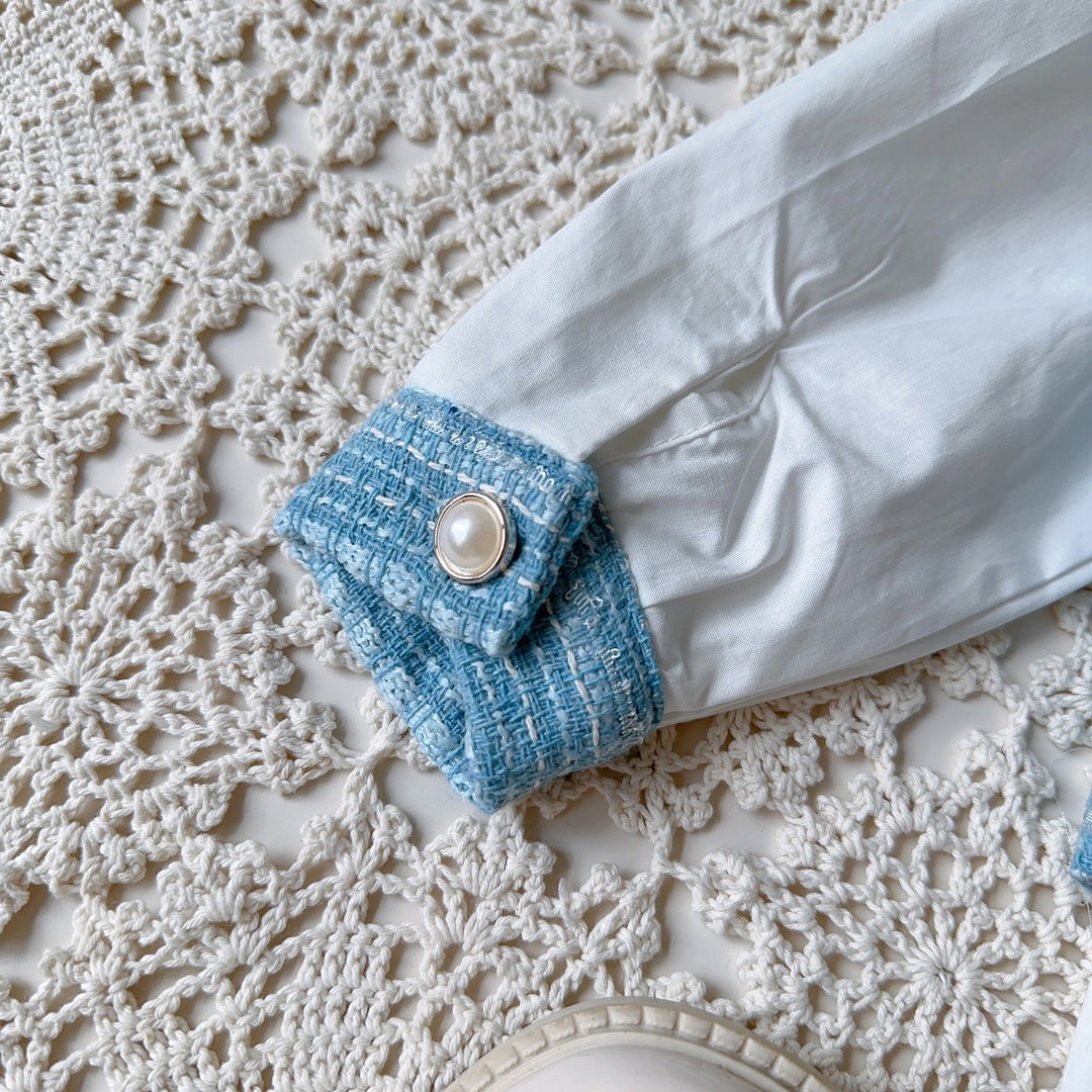 【90-140】肩フリルブラウス×ベスト×プリーツスカートセット