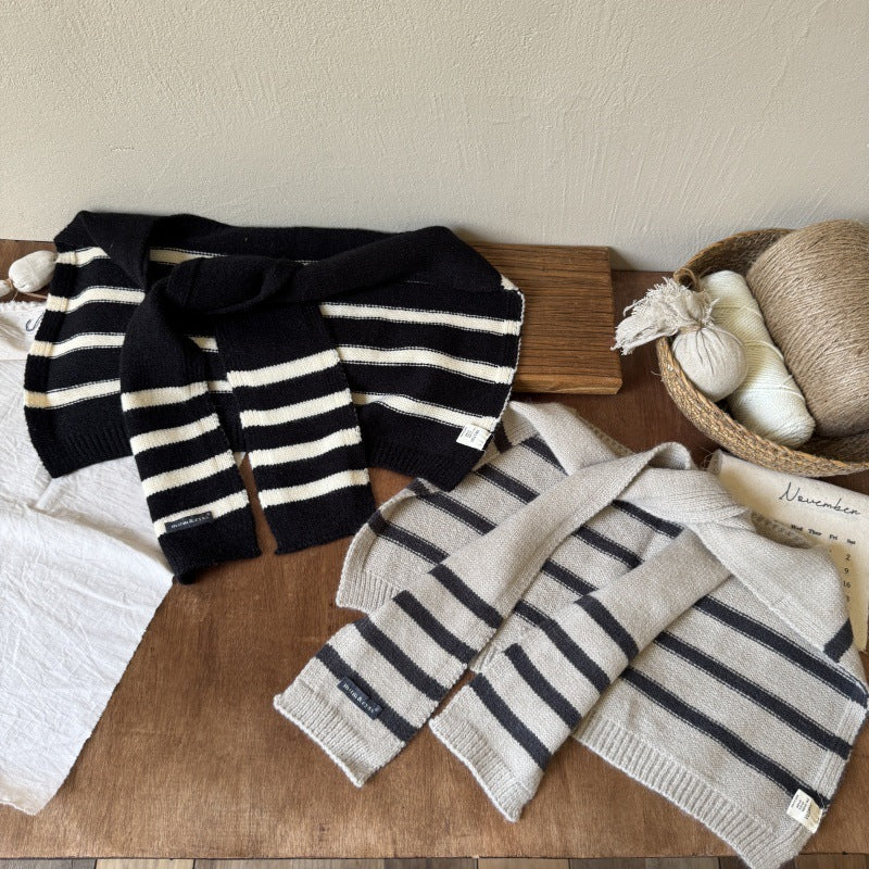 【2Y-10Y】ボーダー柄ニットショール