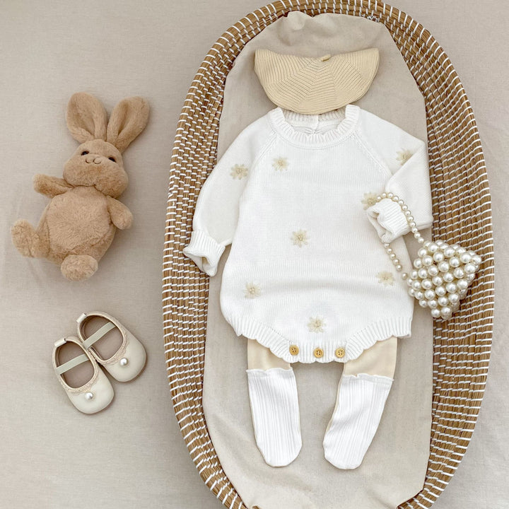 【73-90】花柄長袖ニットロンパース