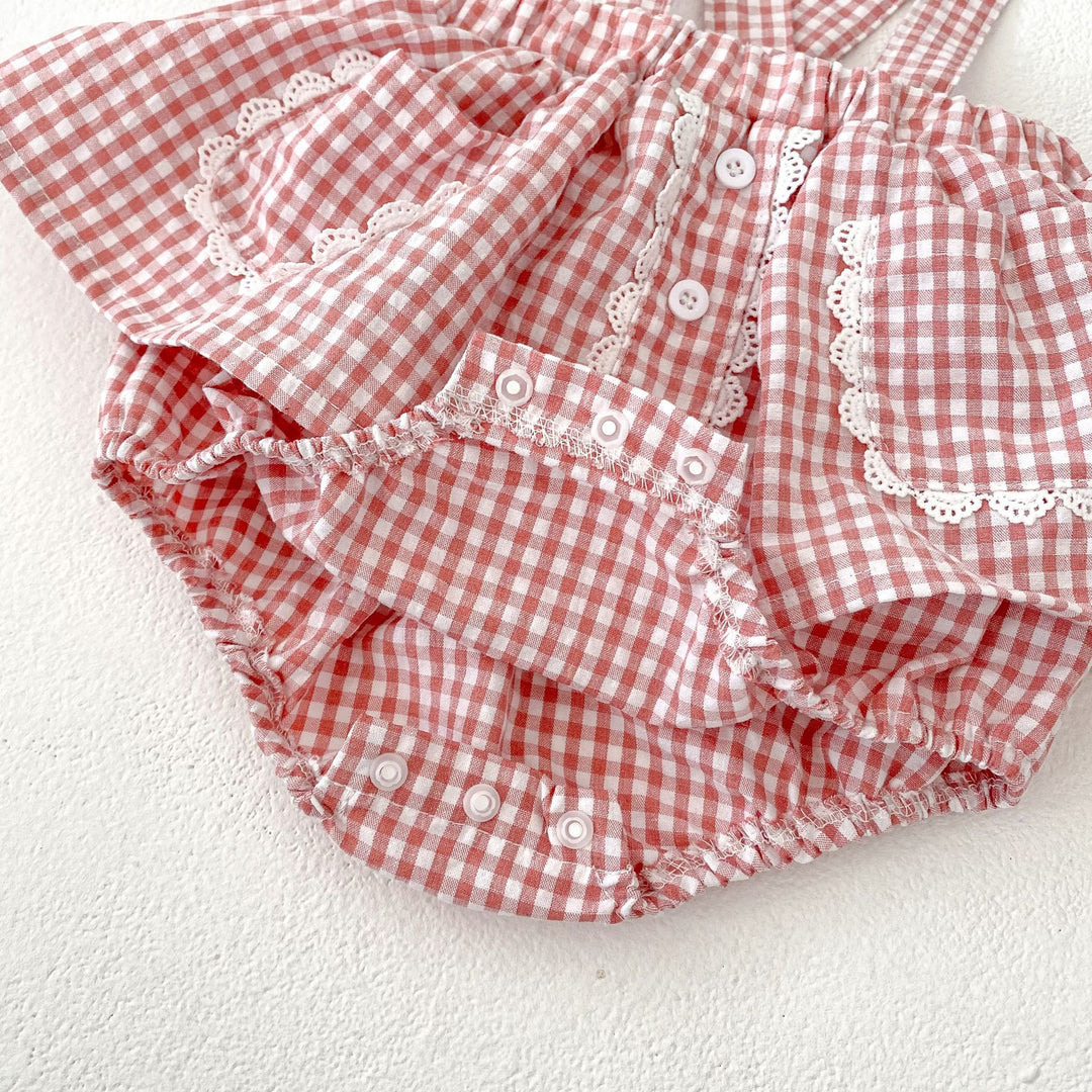 【73-110】チェック＆レースサスペンダーブルマ