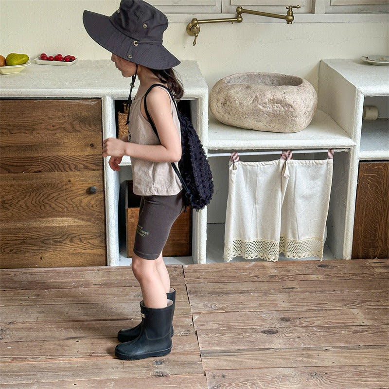 【80-130】英字ロゴデザインハーフレギンスパンツ