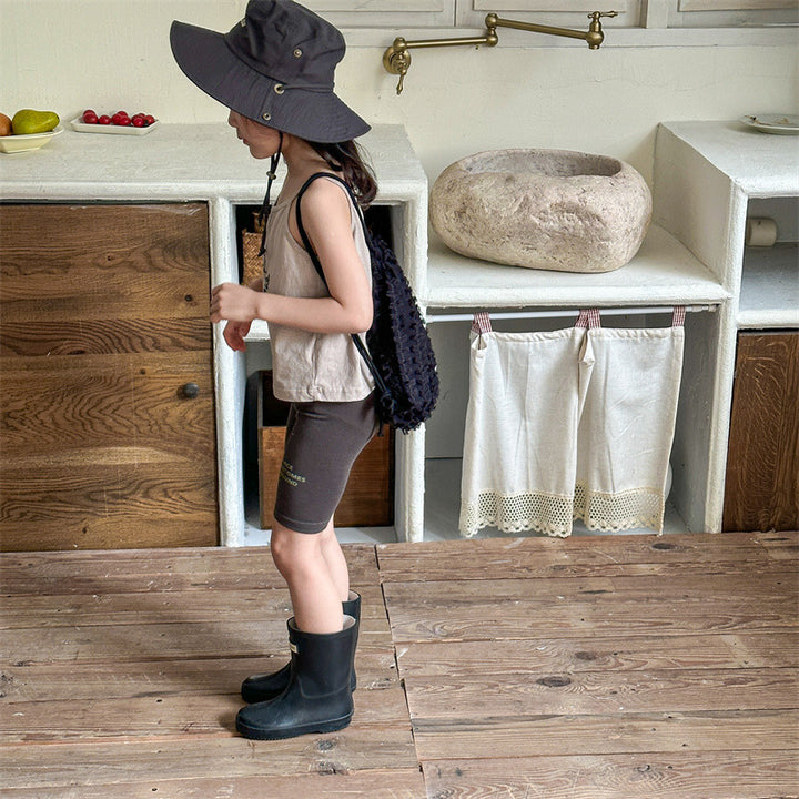 【80-130】英字ロゴデザインハーフレギンスパンツ