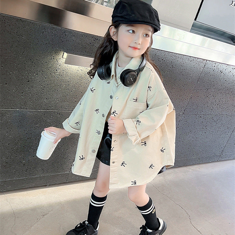 【90-140】リボン柄オーバーサイズシャツ