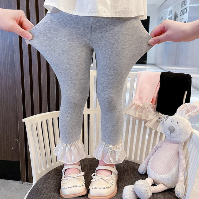 【90-140】レース＆リボンヘムレギンスパンツ