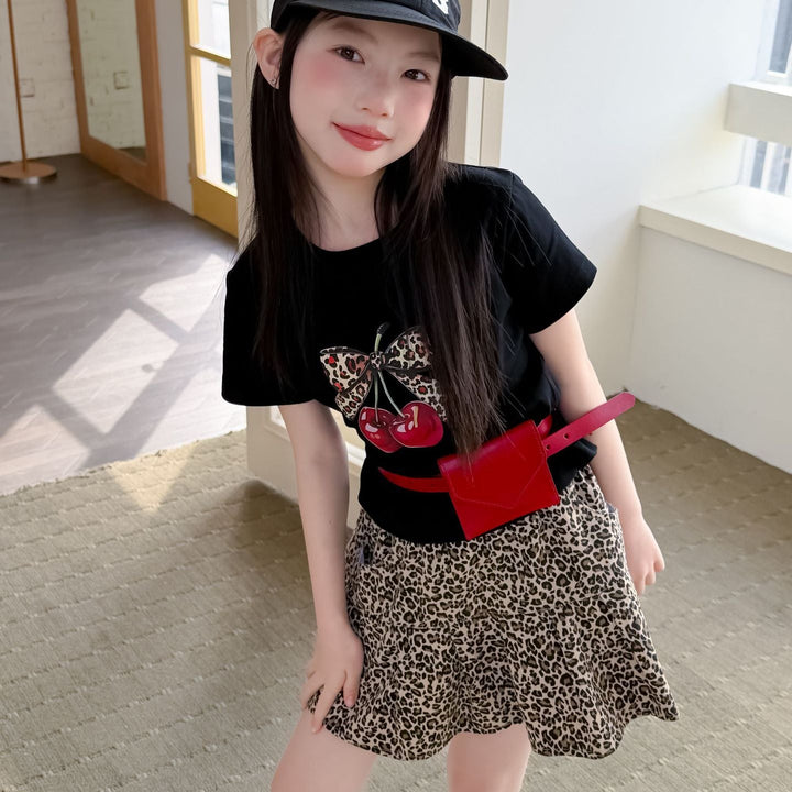 【100-150】リボン＆cherryデザインＴシャツ