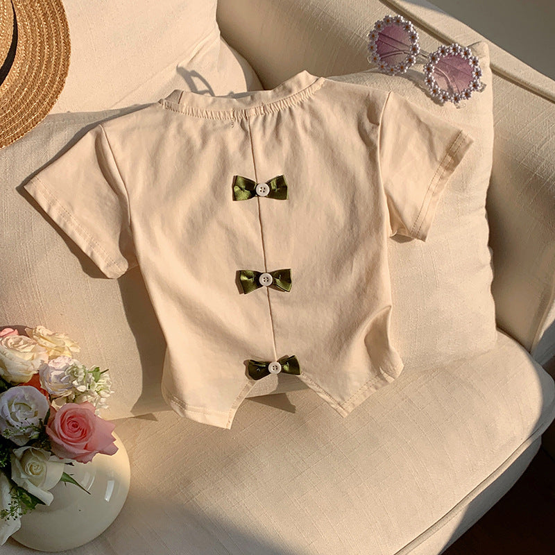 【90-140】バックカット＆リボンTシャツ