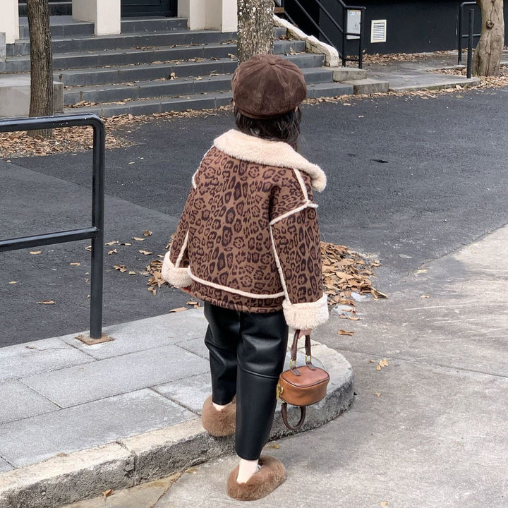 【90-140】ボアデザインレオパード柄ショートコート