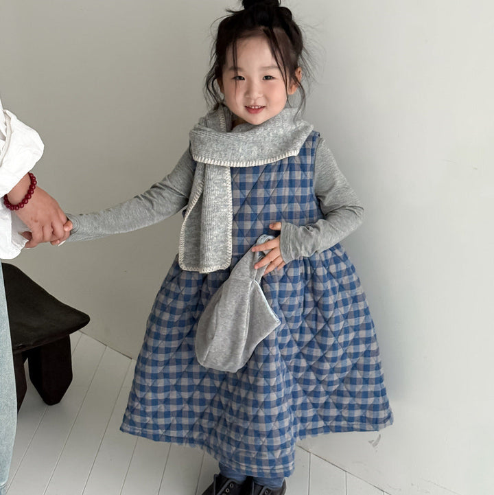 【90-150】チェック柄ノースリーブフレアワンピース