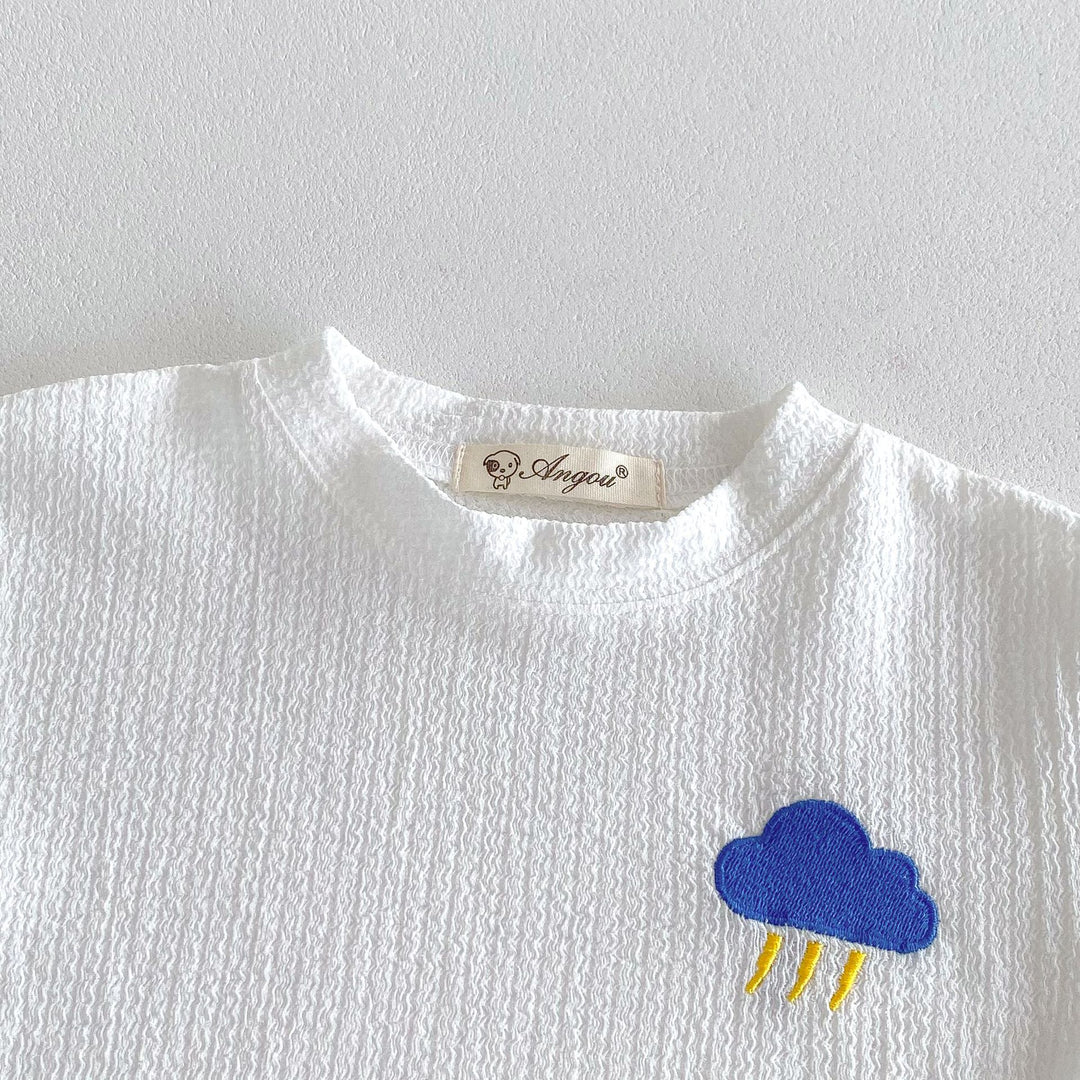【80-130】ワンポイント刺繍トップス×ショートパンツセット