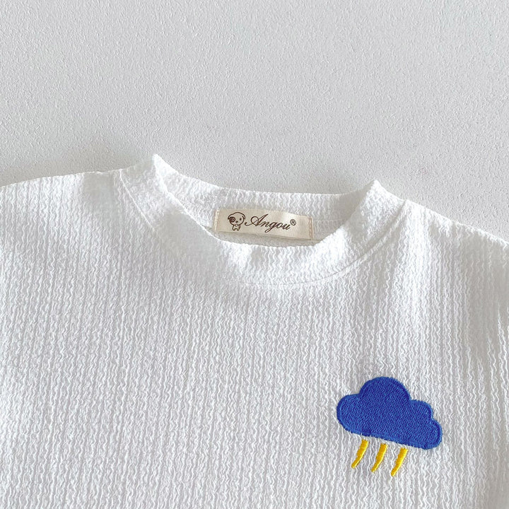 【80-130】ワンポイント刺繍トップス×ショートパンツセット