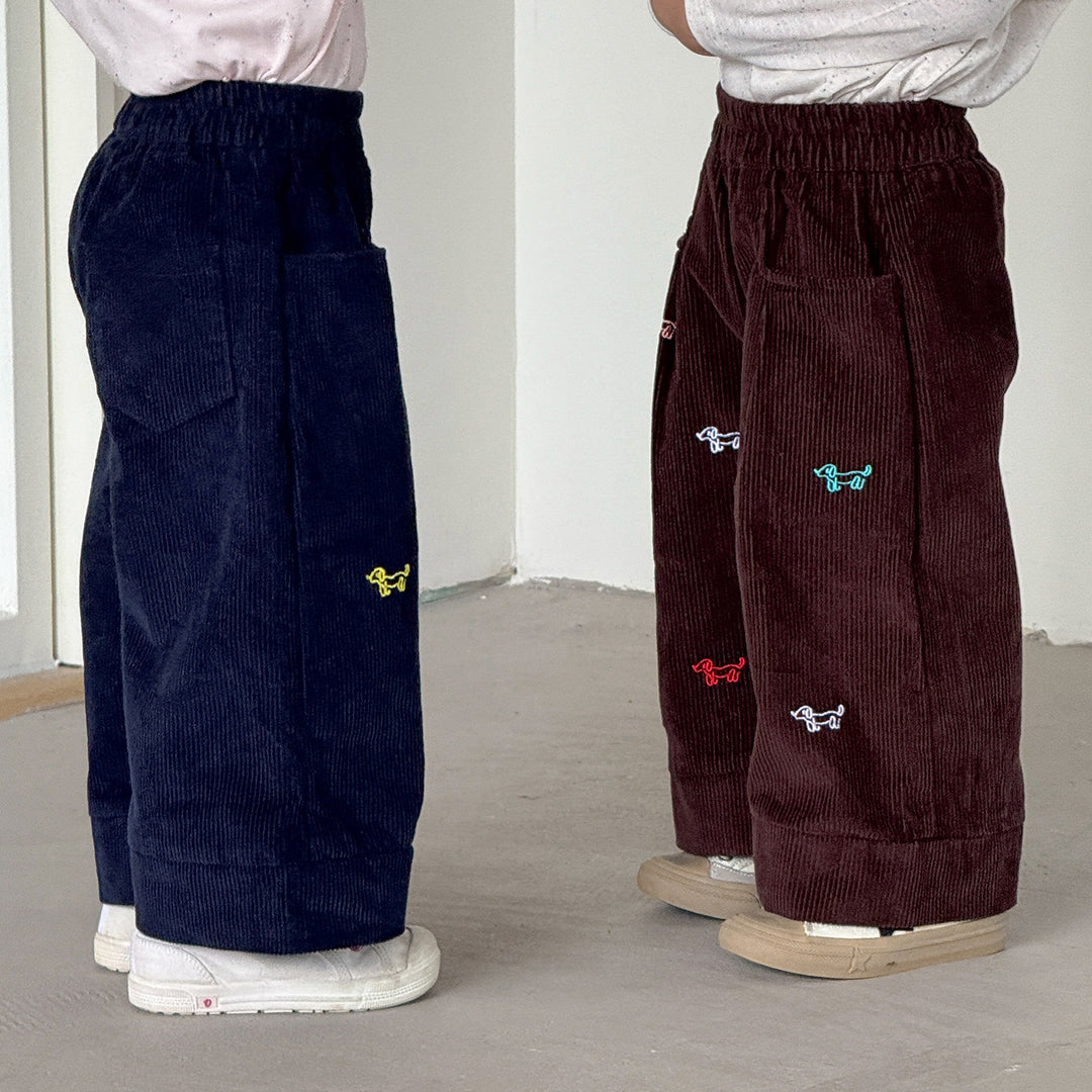 【80-150】ドッグ刺繍コーデュロイパンツ
