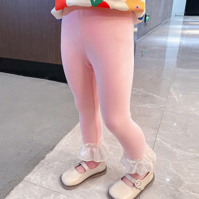 【90-140】レース＆リボンヘムレギンスパンツ