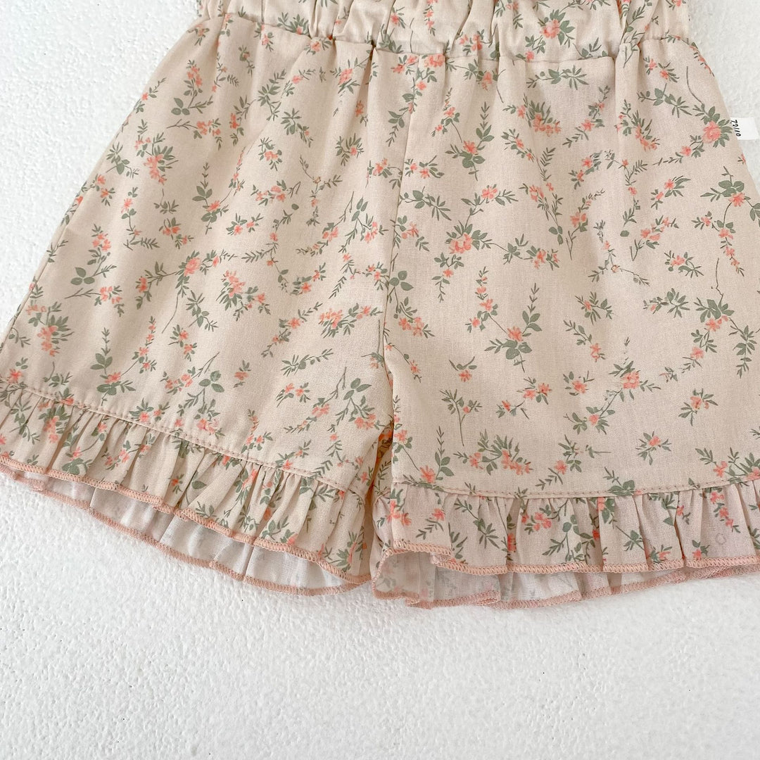 【73-110】フリルキャミソール×小花柄ショートパンツセット