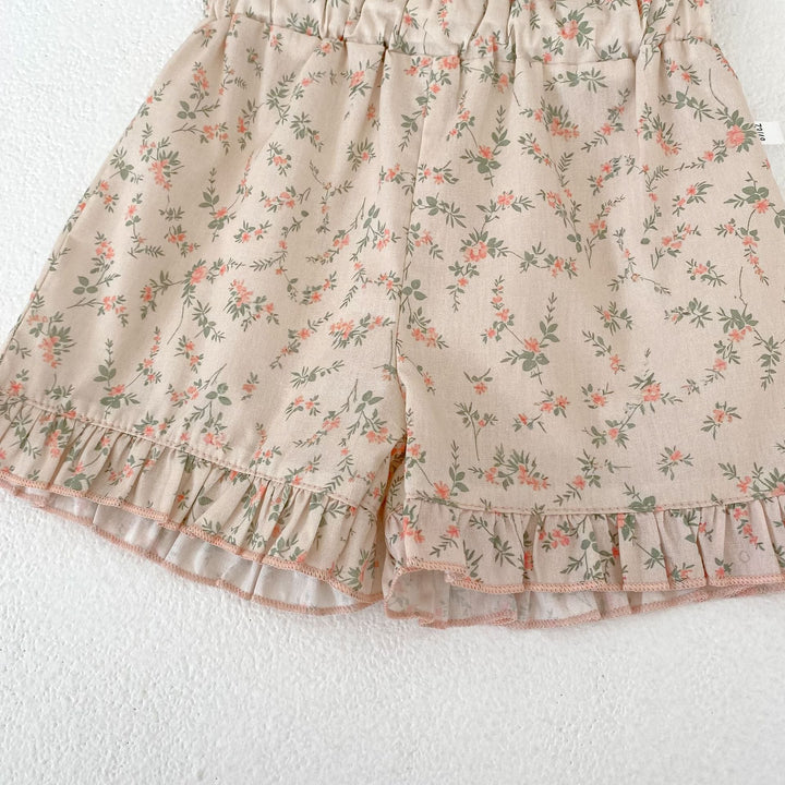 【73-110】フリルキャミソール×小花柄ショートパンツセット