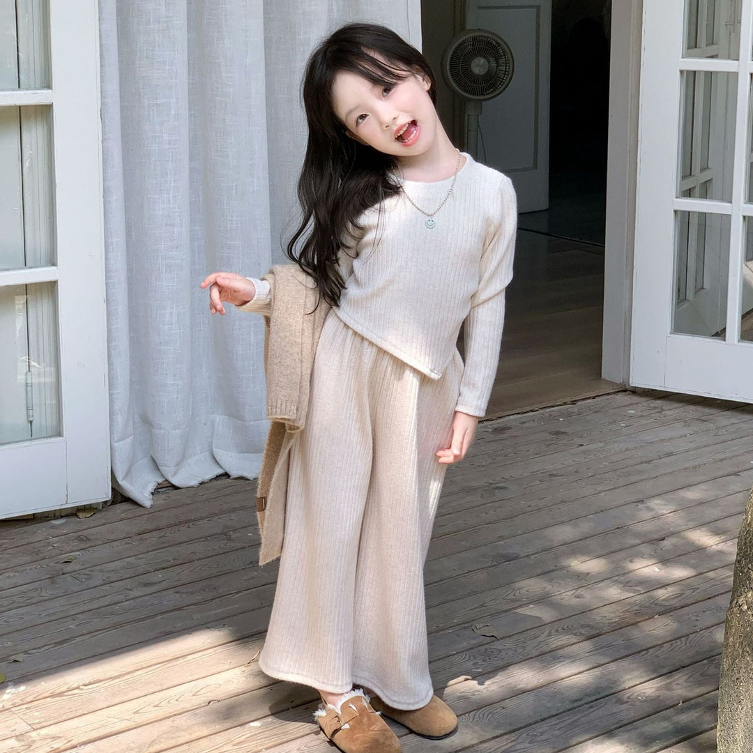 【90-150】アシンメトリー長袖トップス×ロングパンツセット