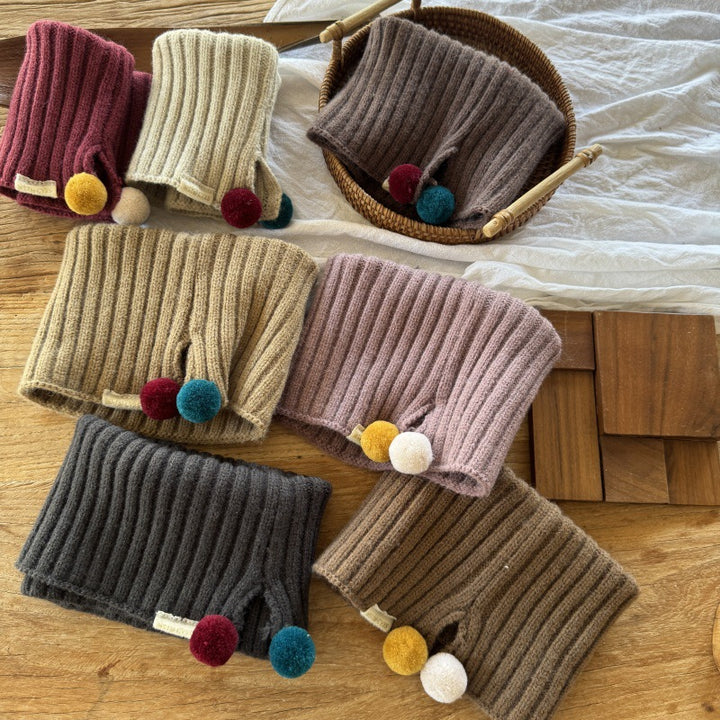 ポンポン付きニットネックウォーマー