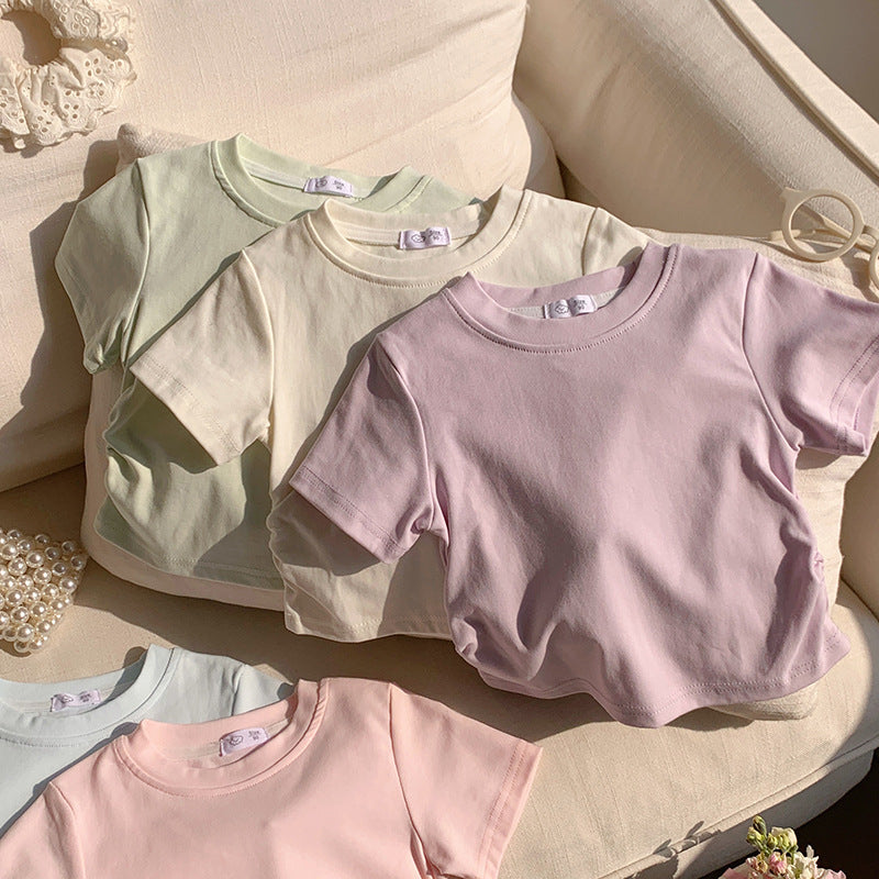 【90-150】シャーリングシンプルTシャツ