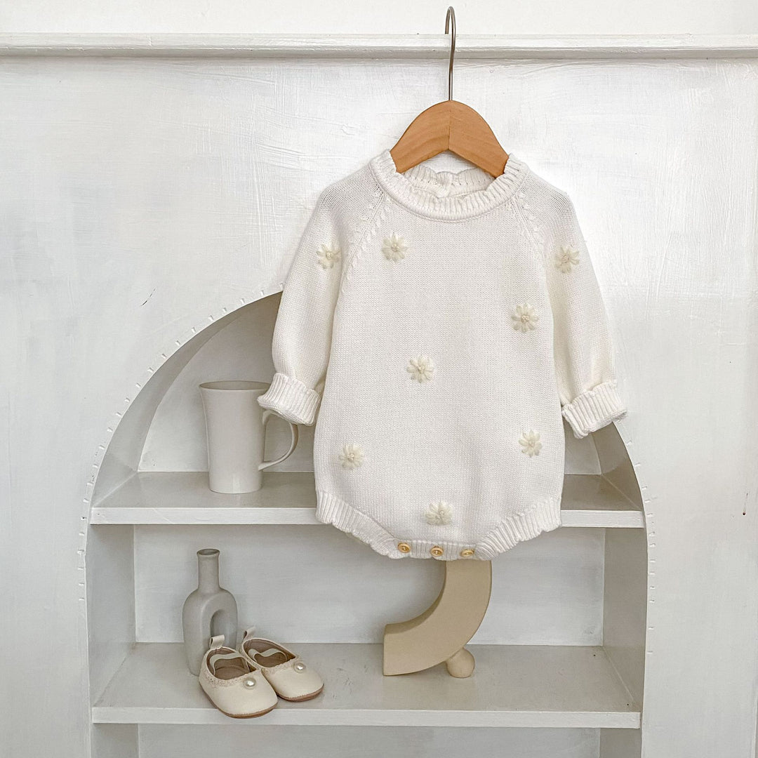 【73-90】花柄長袖ニットロンパース